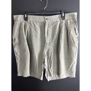 Tommy Bahama Relax Mens Chino Shorts 38 Green 100% Silk Pleated‎ Mid Rise Casual